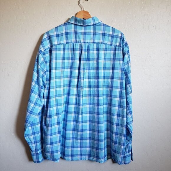 Peter Millar Seaside Plaid Long Sleeve Shirt Button Down Aqua Blue Size Mens XXL - Picture 9 of 11